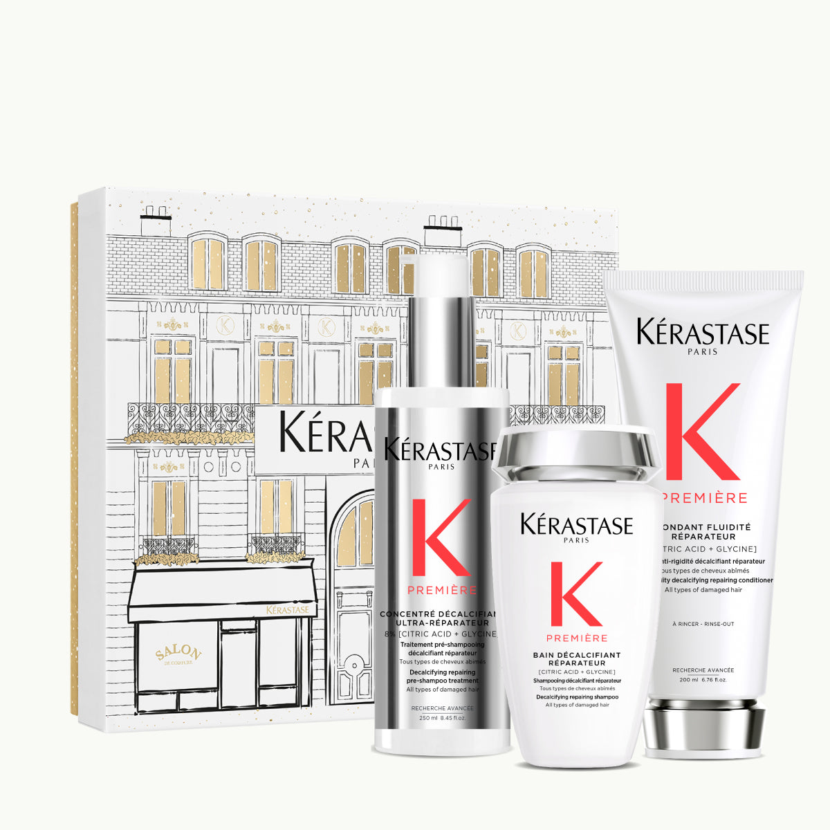 Kérastase Première Fondant Holidays 2025 – Ajándékszett Hajjavításhoz és Kalcium‑eltávolításhoz: Concentré 250 ml + Bain 250 ml + Fondant 200 ml