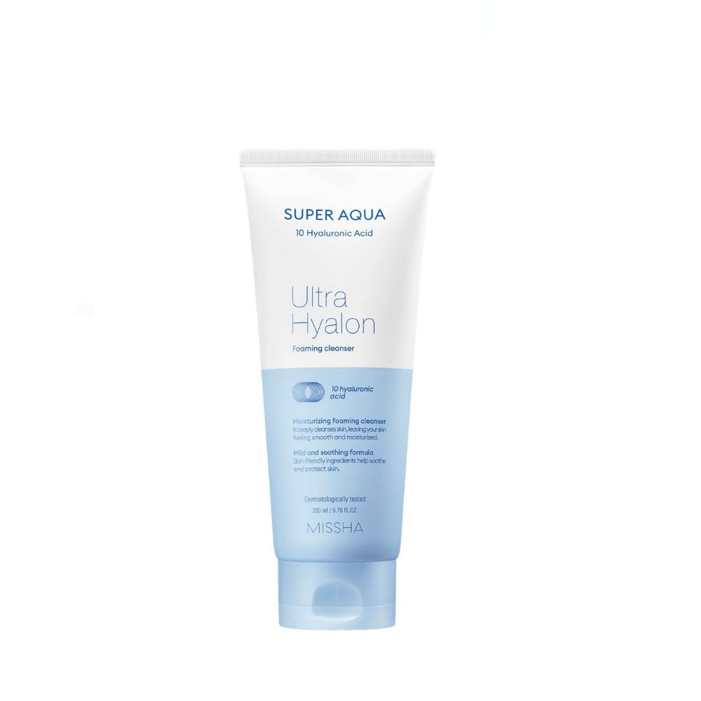 MISSHA Super Aqua Ultra Hyalron Cleansing Foam 200ml – Arctisztító Hab 10 Féle Hialuronsavval Intenzív Hidratálásra, Mélytisztításra és A Bőrbarrier Védelmére