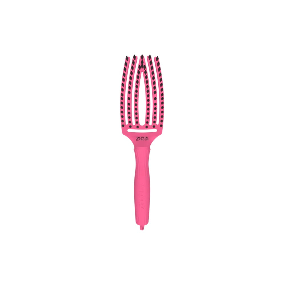 Olivia Garden Fingerbrush Combo Hot Pink – Professzionális Ívelt Hajkefe Vaddisznósörtékkel és Nylon Sörtékkel