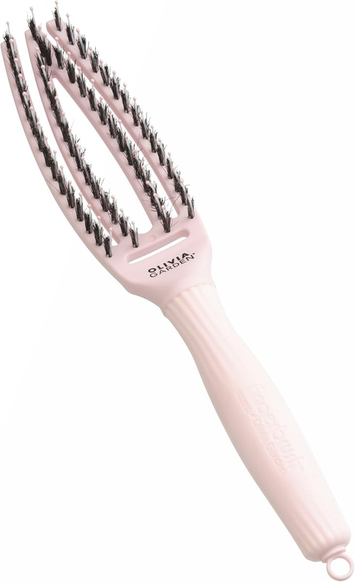 Olivia Garden Fingerbrush Care Iconic Boar & Nylon Pastel Pink S – Professzionális Hajkefe Gyengéd Kifésüléshez és Természetes Fényhez
