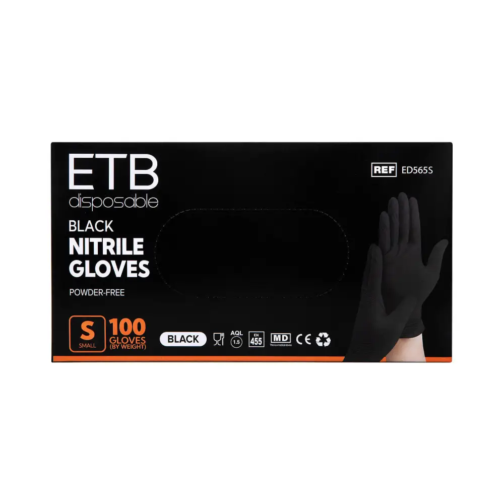 ETB Disposable Mănuși Nitril Negru S 100 buc