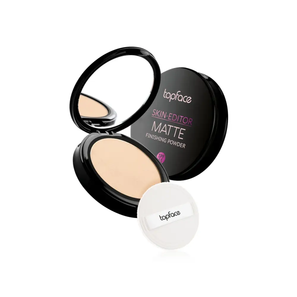 Topface Skin Editor Matte Finishing Kompakt Púder – Tökéletesen Matt Arc Hosszantartó Hatás és Selymes Fedés a Tiszta