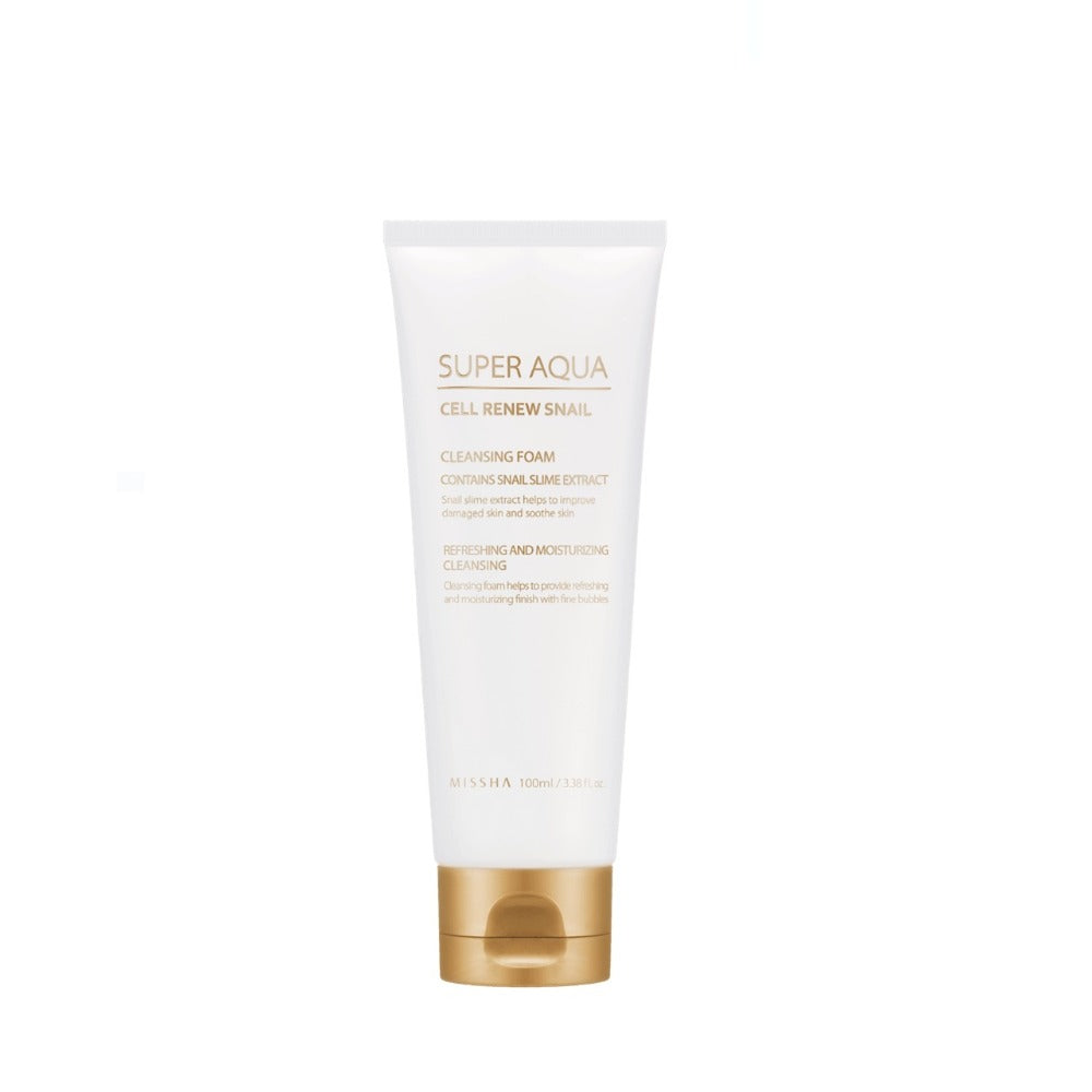 MISSHA Super Aqua Cell Renew Snail Cleansing Foam 100ml – Csiganyálkivonatos Arctisztító Hab Intenzív Hidratálásra, Bőrmegújításra és Anti-Aging Ápolásra