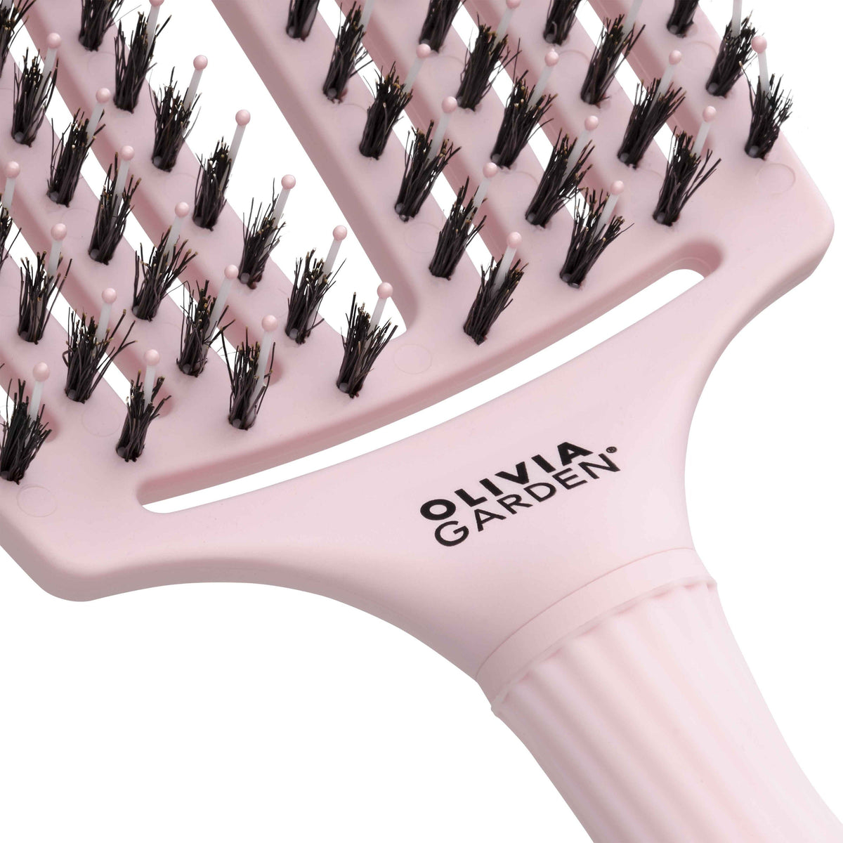Olivia Garden Fingerbrush Boar & Nylon Pastel Pink – Professzionális Display 12 Hajkefével a Kíméletes Kifésülésért és Természetes Fényért