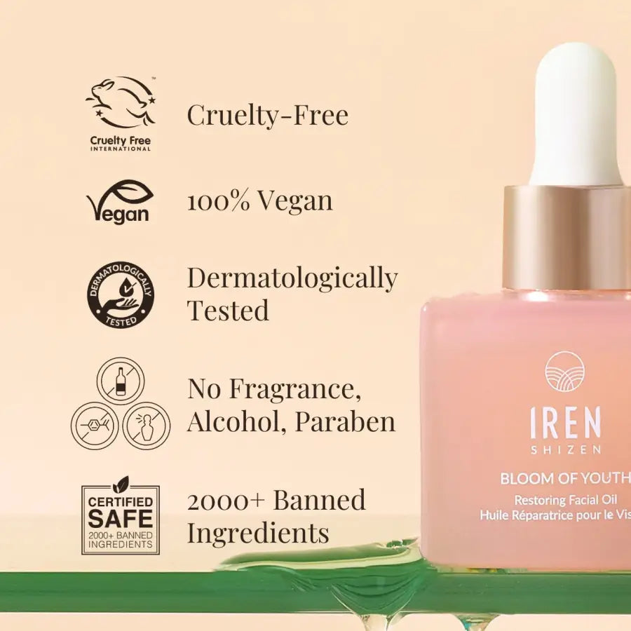 IREN Shizen BLOOM OF YOUTH 30ml – 100%-ban Természetes, Regeneráló Arcápoló Olaj Hidegen Sajtolt Csipkebogyóval a Feszes, Ragyogó és Védett Bőrért