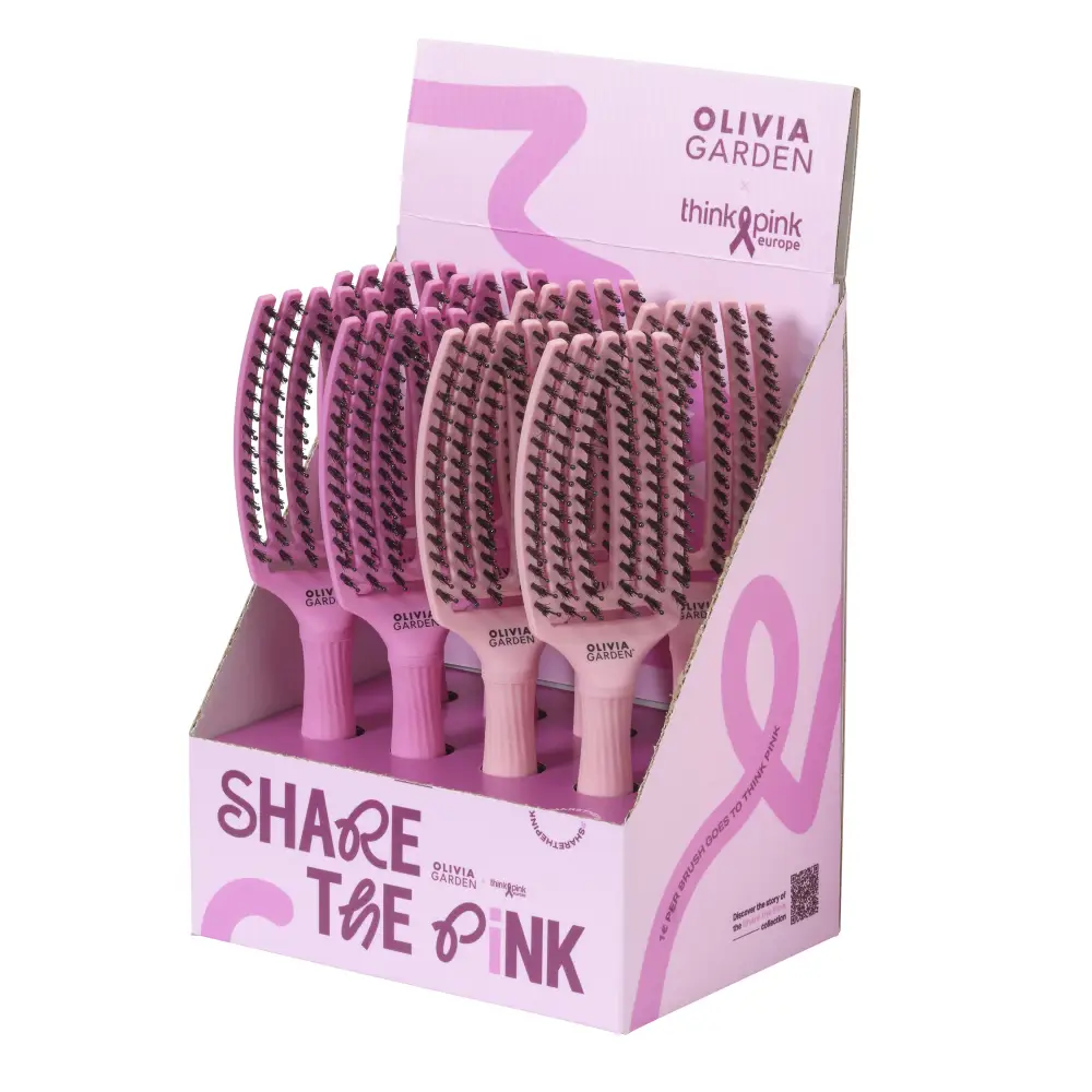 Olivia Garden Fingerbrush Boar & Nylon ThinkPink 2025 – Professzionális rózsaszín hajkefe limitált kiadás - Haj