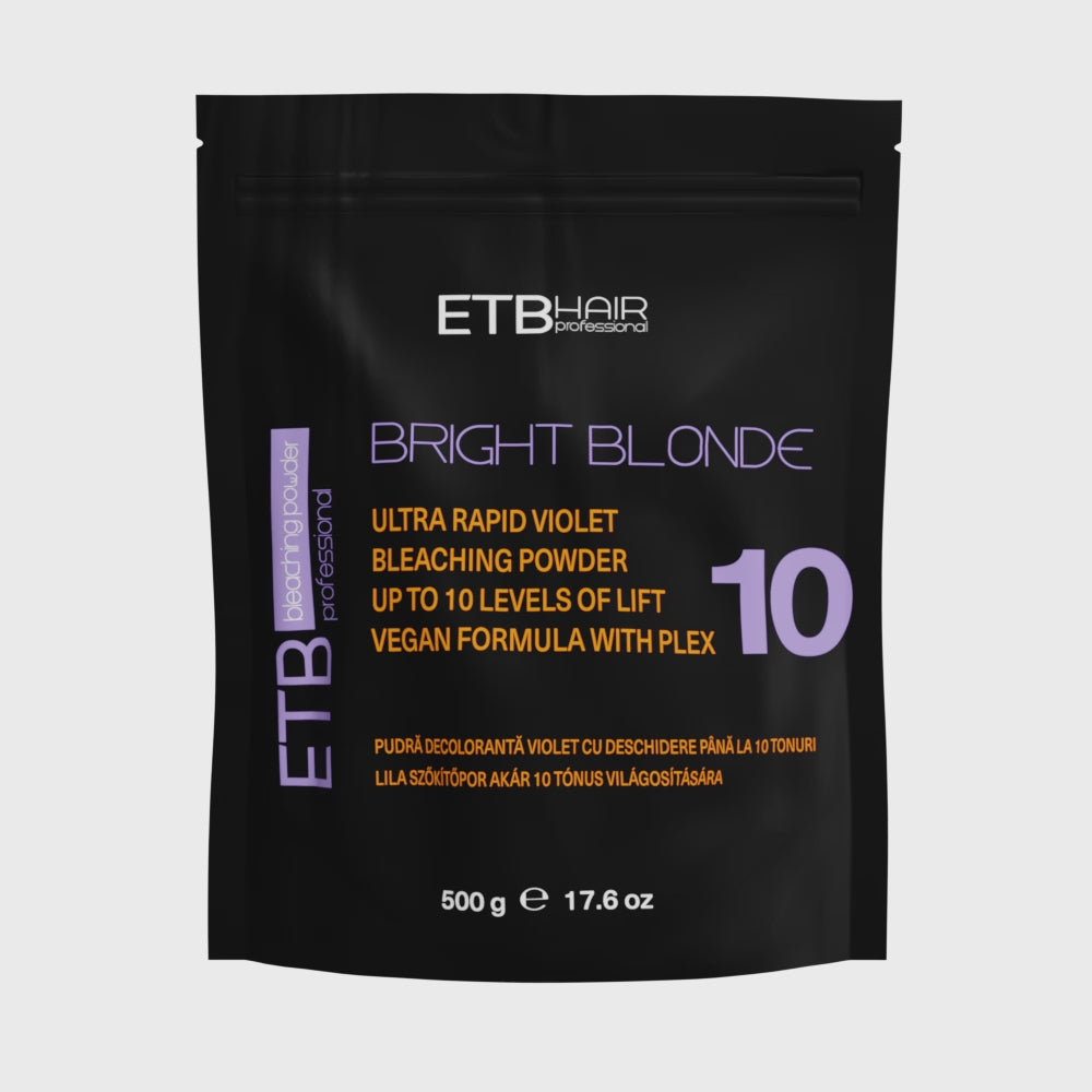 ETB Hair Bright Blonde Violet Plex 10 – Professzionális, vegán szőkítőpor keratinnal és lila pigmentekkel, akár 10 árnyalat világosítására